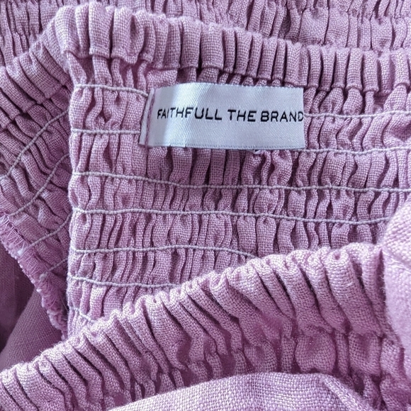 Faithfull the Brand Annibelis Ruched Linen Mini Dress Plain Iris Size Small - Picture 6 of 8